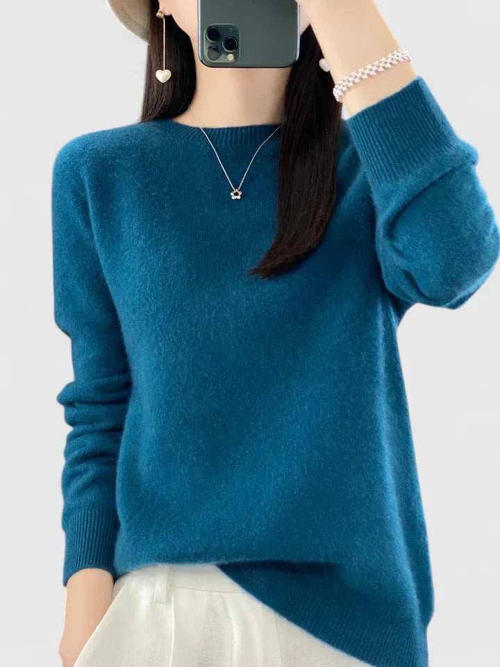 Wool Sweater Crew Neck Drop Shoulder Brushed Soft Knit Pullover Jumper | Malin