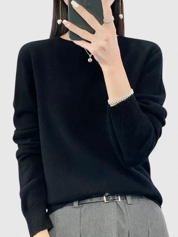 Wool Sweater Crew Neck Drop Shoulder Brushed Soft Knit Pullover Jumper | Malin