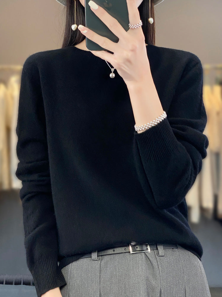 Wool Sweater Crew Neck Drop Shoulder Brushed Soft Knit Pullover Jumper | Malin
