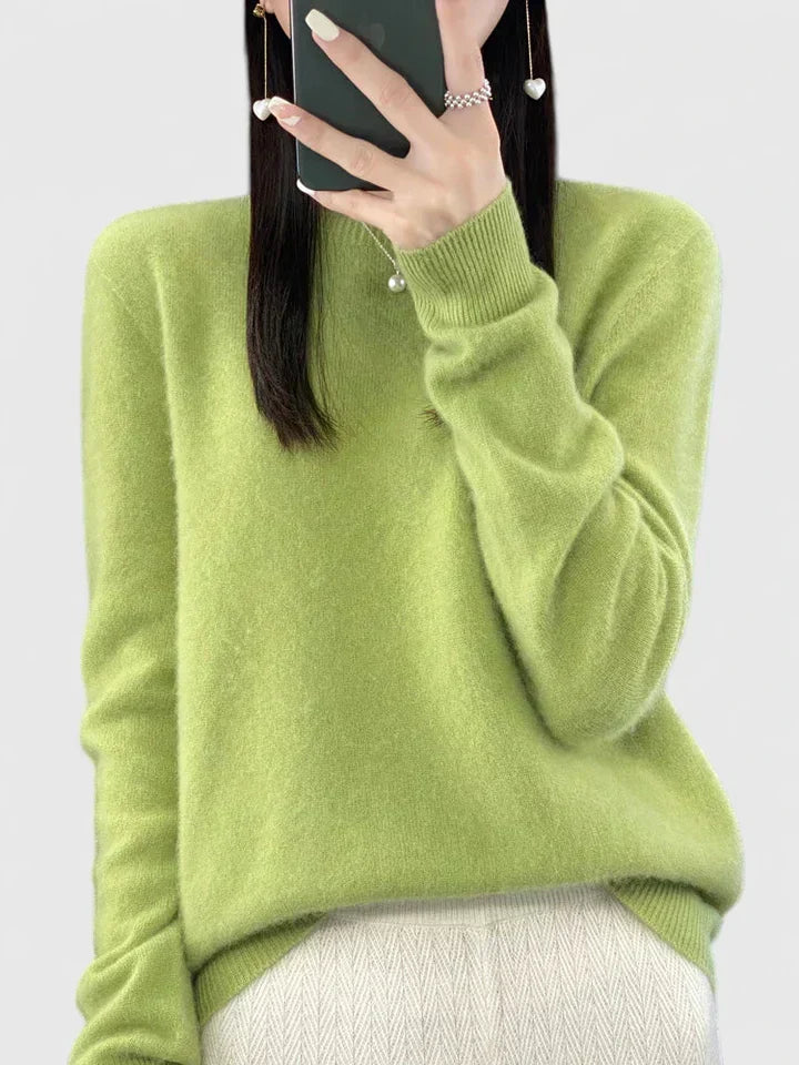 Wool Sweater Crew Neck Drop Shoulder Brushed Soft Knit Pullover Jumper | Malin