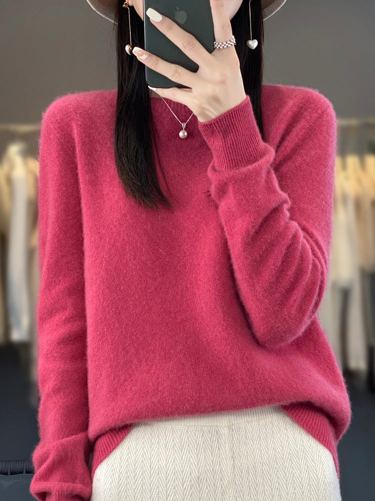 Wool Sweater Crew Neck Drop Shoulder Brushed Soft Knit Pullover Jumper | Malin