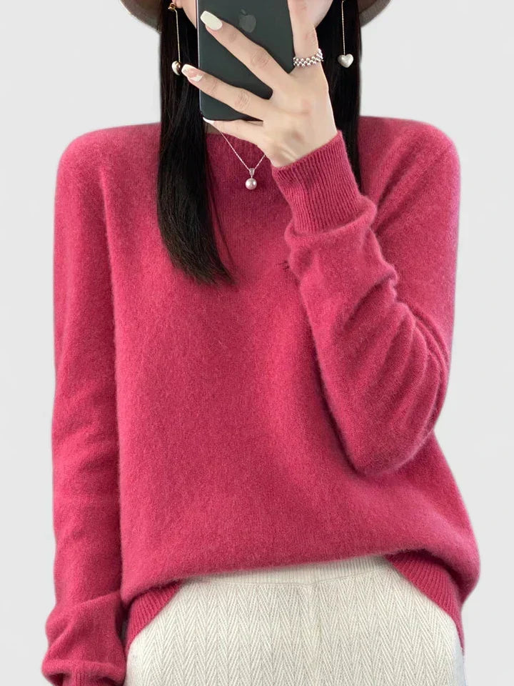 Wool Sweater Crew Neck Drop Shoulder Brushed Soft Knit Pullover Jumper | Malin