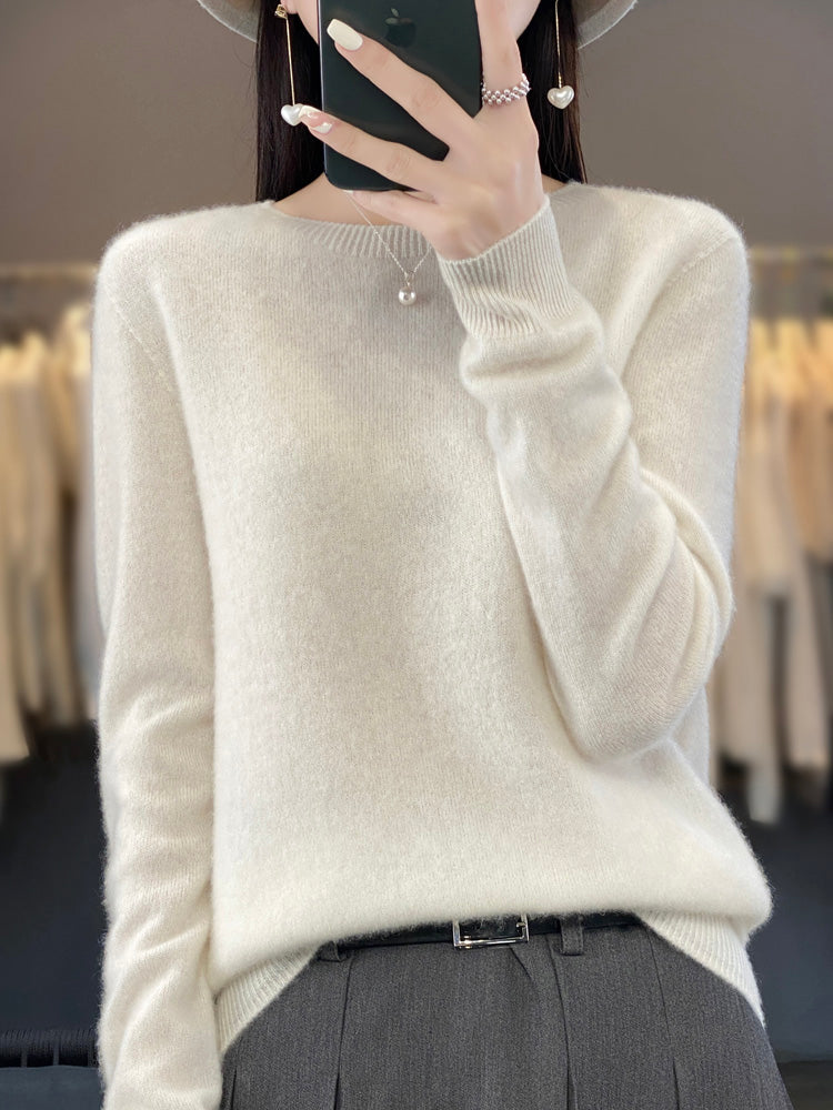 Wool Sweater Crew Neck Drop Shoulder Brushed Soft Knit Pullover Jumper | Malin