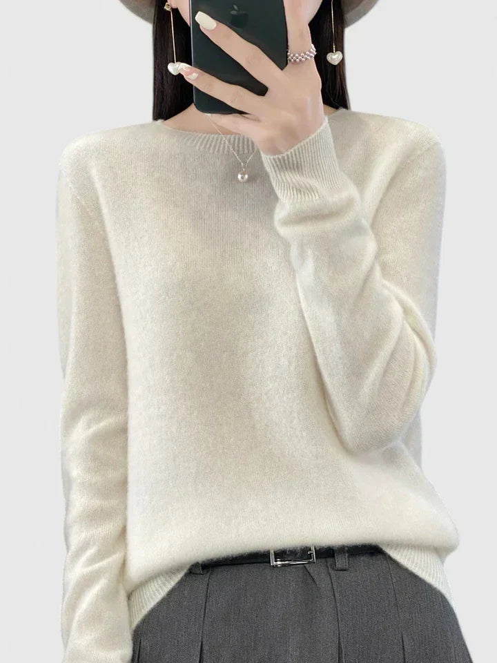 Wool Sweater Crew Neck Drop Shoulder Brushed Soft Knit Pullover Jumper | Malin