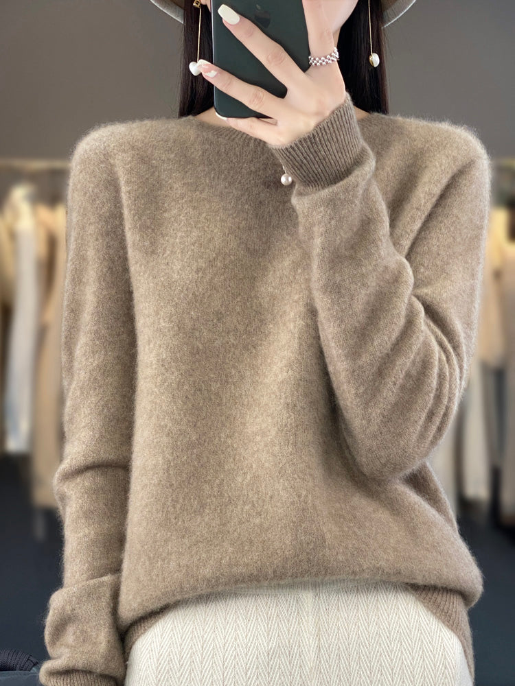 Wool Sweater Crew Neck Drop Shoulder Brushed Soft Knit Pullover Jumper | Malin