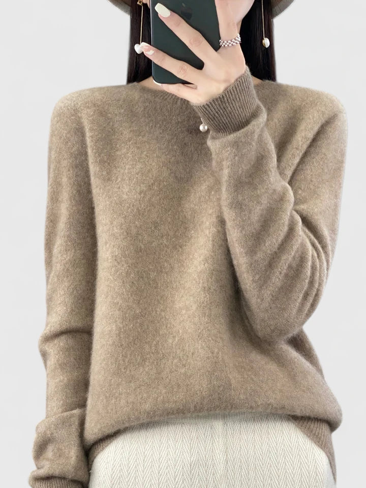 Wool Sweater Crew Neck Drop Shoulder Brushed Soft Knit Pullover Jumper | Malin