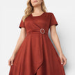 FJØRNA women's V-neck wrap dress with high waist, ideal for formal occasions and wedding guest attire, shown in summer style.