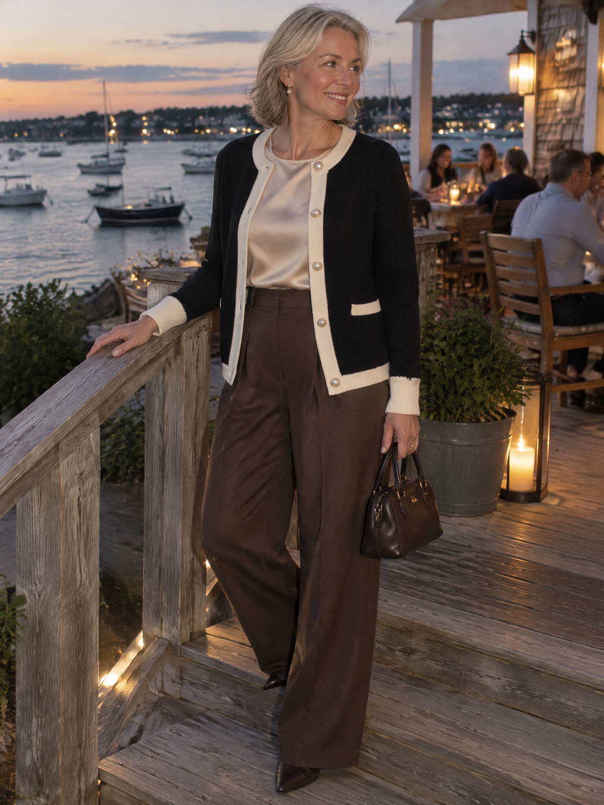Slim-Fit Pearl-Button Knit Cardigan with Contrast Tipping and Pockets for Women