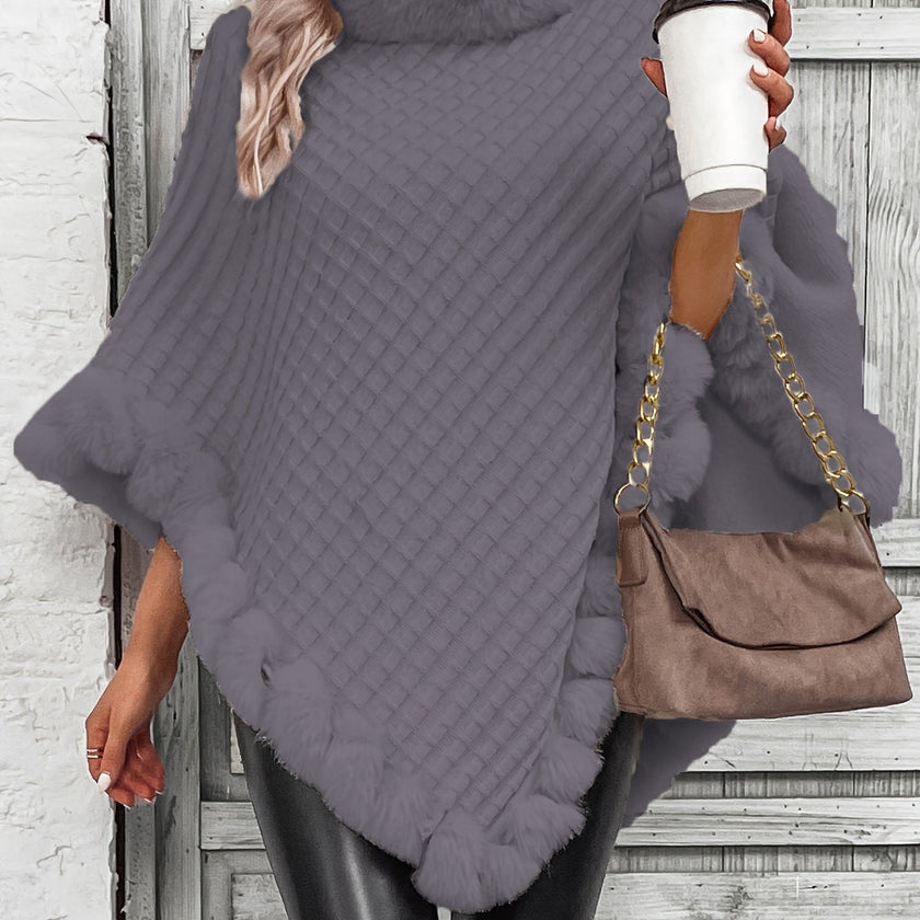 Hanne | Women's Faux-Fur Turtleneck Oversized Knit Poncho