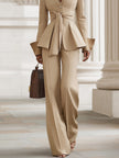 FJØRNA khaki belted waist two-piece trouser set for women, featuring stylish pants and matching top on a white background.