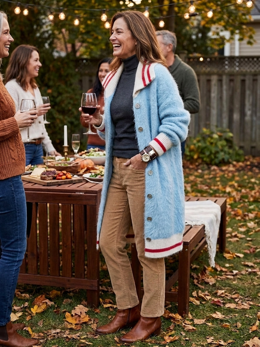 Mohair-Blend Knit Cardigan with Lapel Collar and Single-Breasted Front for Women