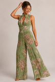Pleated Jumpsuit Women Halter Neck High Waist Wide Leg