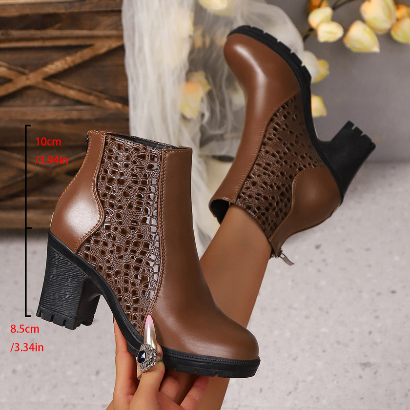 Clara | Women's Textured Heel Bold Style, Comfort Boots with Comfortable