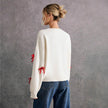 Bow Knit Sweater Women Crew Neck Relaxed Fit
