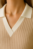 Rib Knit Polo Sweater Women Slim Fit Wool Lapel Collar