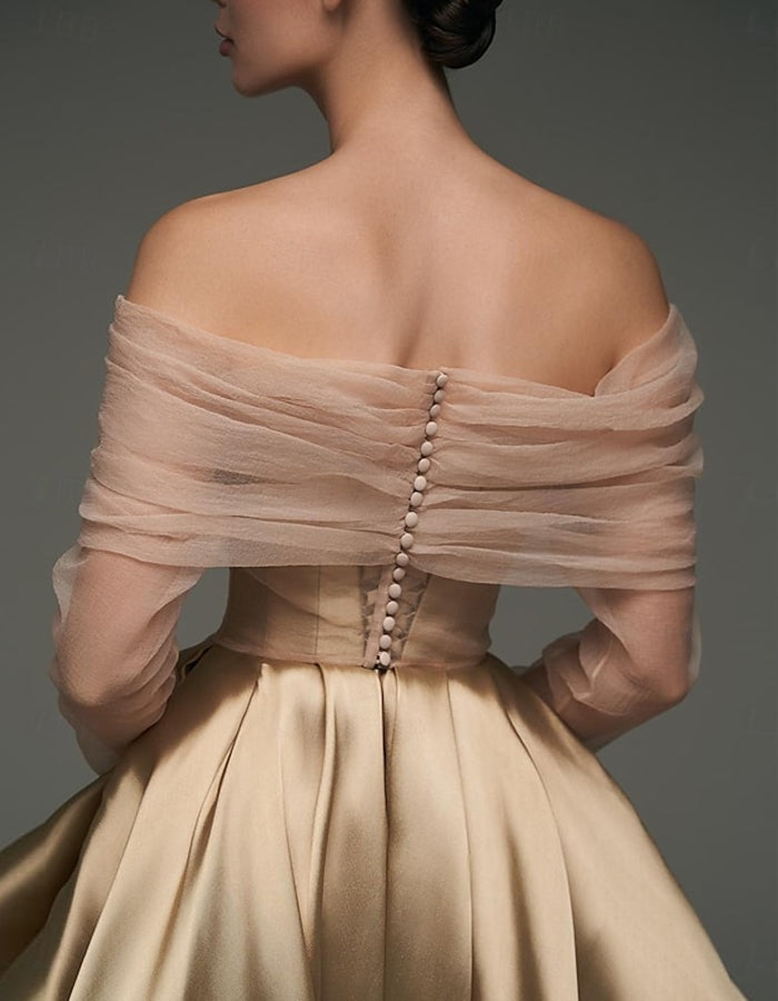 FJØRNA pink satin midi dress for women featuring strapless, A-line silhouette with shawl and strappy details.