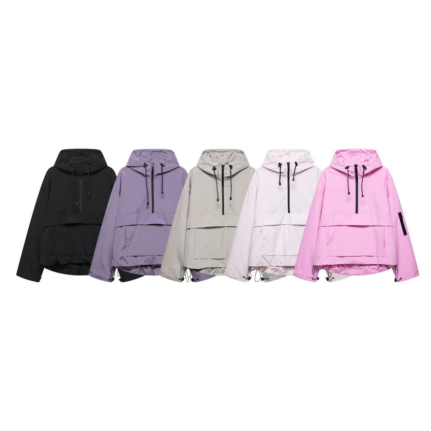 Anorak Jacket Women Hooded Half Zip Relaxed Fit Sport
