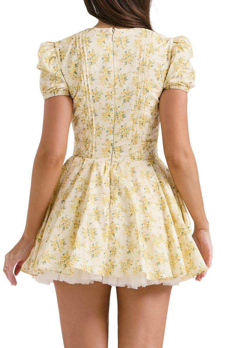 FJØRNA Emily floral V-neck corset mini dress in white, featuring a fitted bodice and delicate floral pattern.