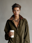 Woman wearing a loose suede mini dress by FJØRNA, showcasing the stylish, soft fabric and relaxed fit.
