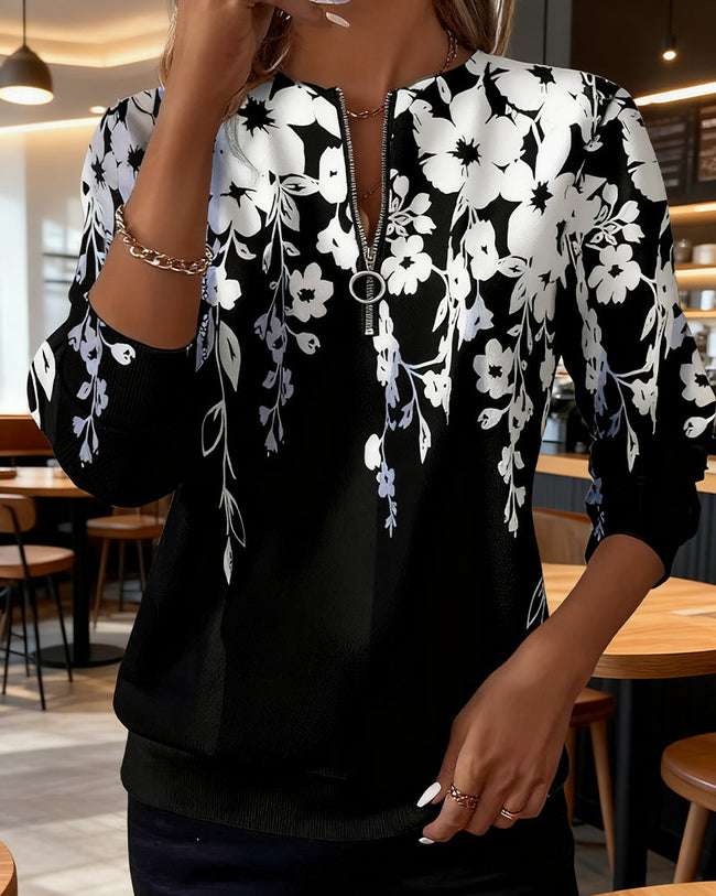Printed | Women's Zip-Up Sweatshirt Pullover Sweater with Long-Sleeve Cozy for Winter