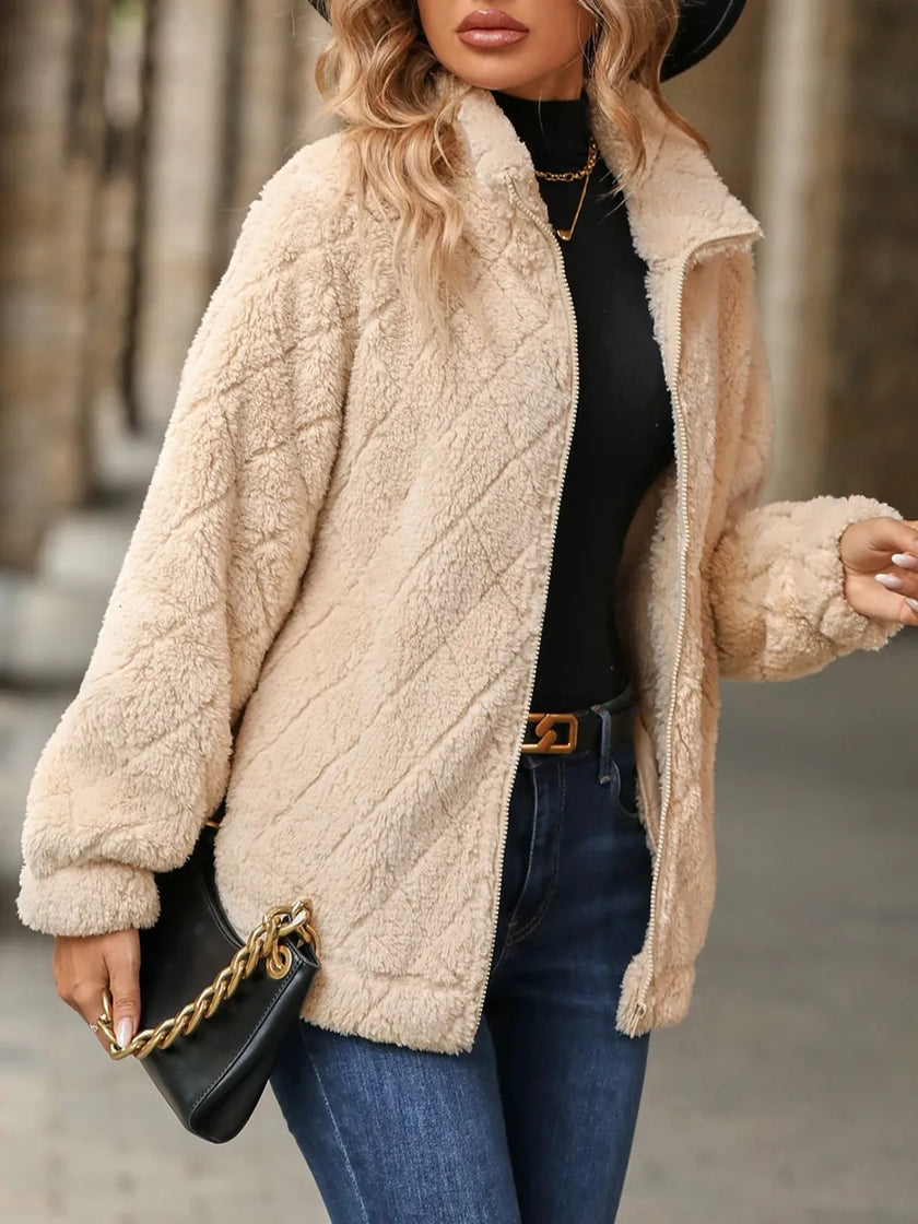 Birgit | Women's Zip-Up Sherpa Jacket with Pockets