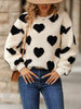 Heart Print Fleece Sweater Women Crew Neck Relaxed Fit