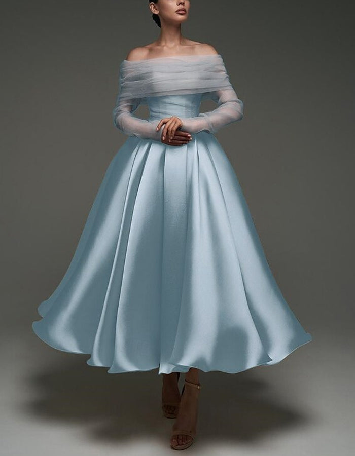 Pink satin midi dress for women by FJØRNA, strapless A-line style with shawl and strappy design, elegant evening wear.