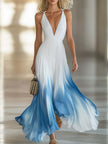White chiffon V-neck maxi dress by FJØRNA, flowing evening dress with elegant fabric and a flattering V-neck design.
