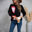 Heart Knit Sweater Women Crew Neck Long Sleeve