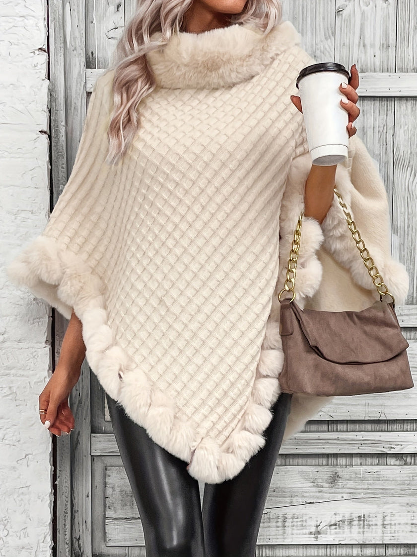 Hanne | Women's Faux-Fur Turtleneck Oversized Knit Poncho