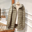 Quilted Jacket Women Hooded Zip Front Lightweight Mid-Length