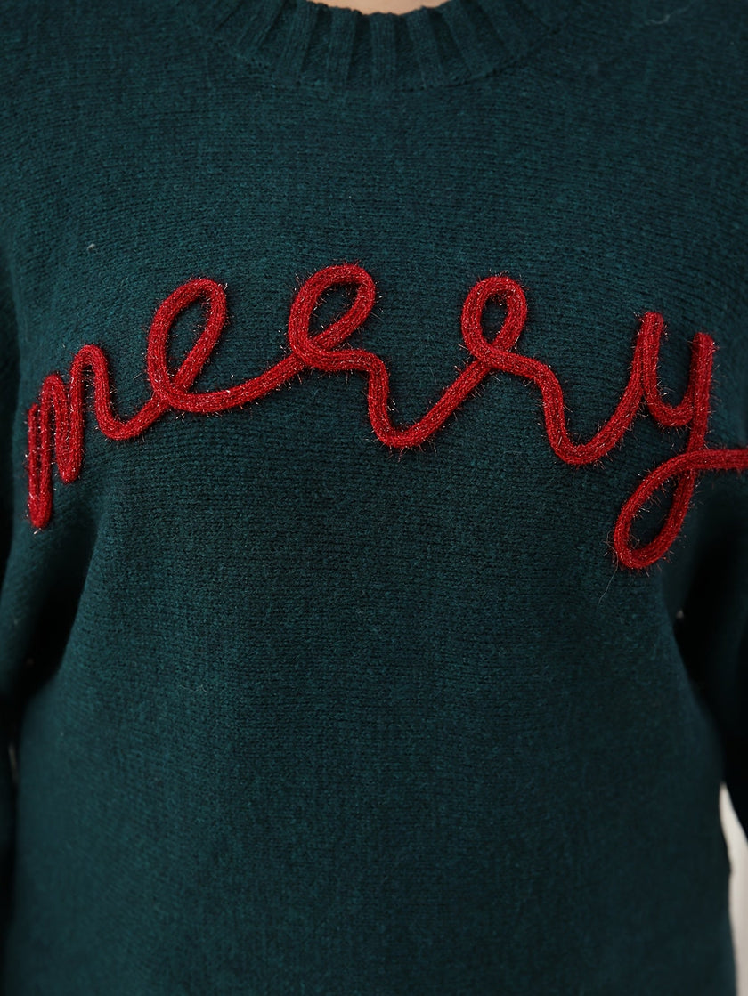 Helene | Women's Long Tacky Holiday Crew-Neck Knit Christmas Sweater