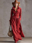 FJØRNA red linen maxi dress, casual style, flowing fabric, sleeveless design, perfect for summer or relaxed occasions.