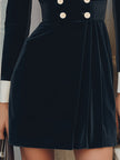 FJØRNA black velvet contrast-lapel tuxedo blazer mini dress, stylish dress with tailored fit and elegant lapel details.