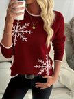 Flora | Women's Oversized Long Snowflake Crew-Neck Knit Christmas Sweater