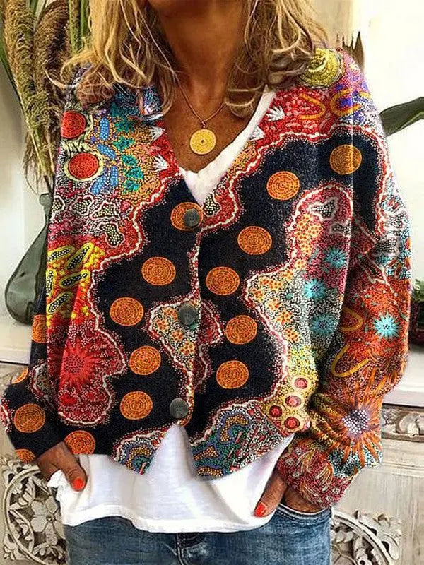Noor | Women's Loose-Fit Knit Sweater with Vibrant Ethnic Print for Casual