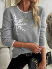 Flora | Women's Oversized Long Snowflake Crew-Neck Knit Christmas Sweater