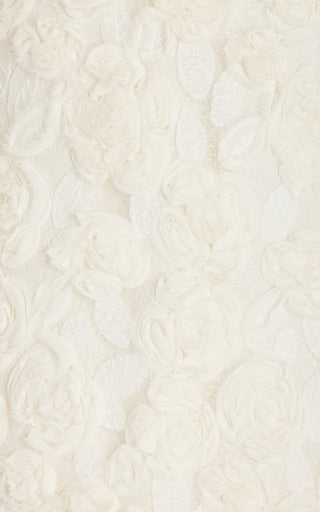 White Rosette Georgette Frilled Mini Dress by FJØRNA, featuring delicate rosette details and frilled design for wedding guests.