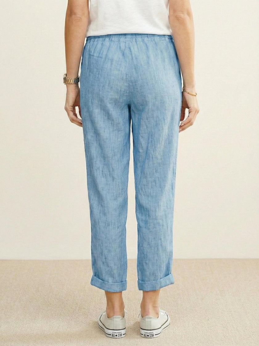 FJØRNA women's lightweight summer trousers with drawstring, breathable casual pants for comfortable warm-weather wear.