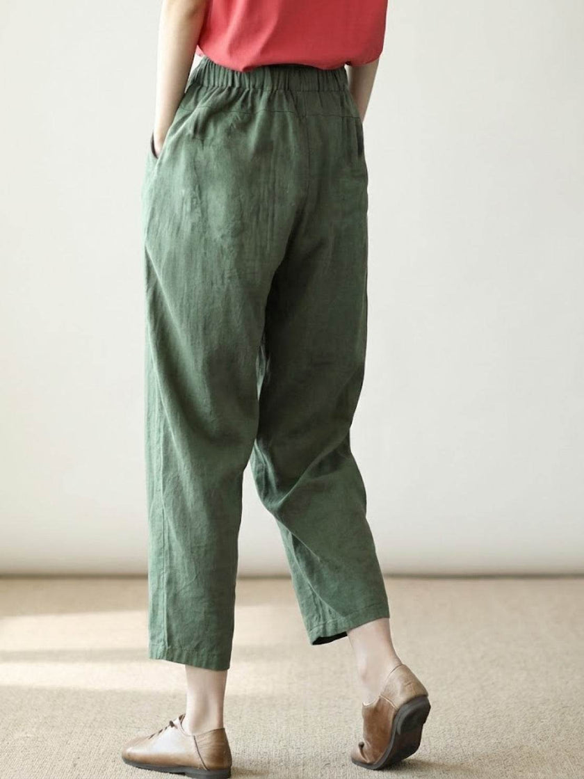 FJØRNA women's lightweight summer trousers with drawstring waist, breathable casual pants for warm weather.