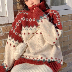 FJØRNA Lily Christmas Jumper for women featuring a festive red knit design, perfect for holiday season wear.