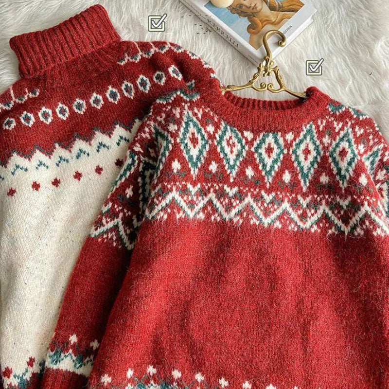 FJØRNA Lily Christmas Jumper for women featuring festive red knitwear with a chic holiday design and comfortable fit.