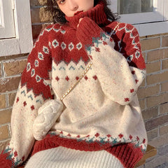 FJØRNA Lily Christmas Jumper for women featuring festive red knitwear with a trendy chic design, perfect for holiday wear.