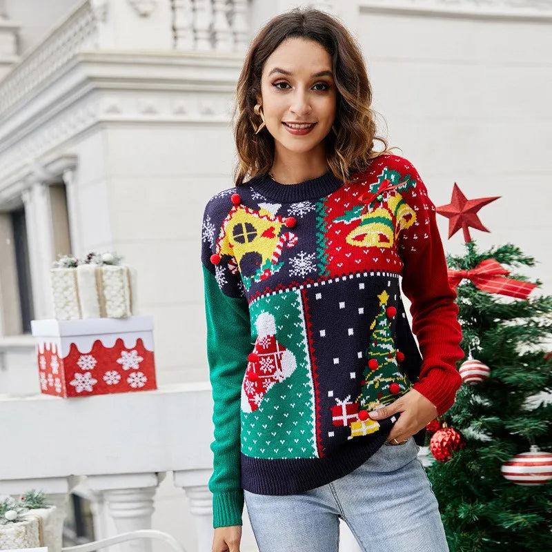 Navy blue FJØRNA Clara Christmas jumper for women with festive holiday design, cozy knit, and comfortable fit.