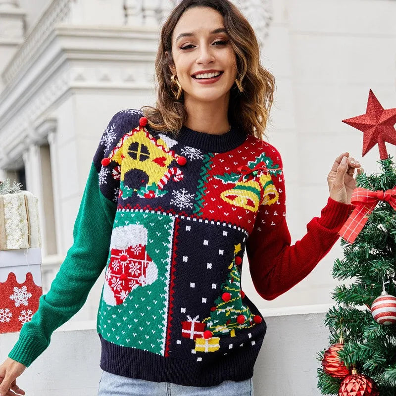 FJØRNA Clara navy blue Christmas jumper for women, cozy and festive with holiday-themed design, perfect for Christmas celebrations.