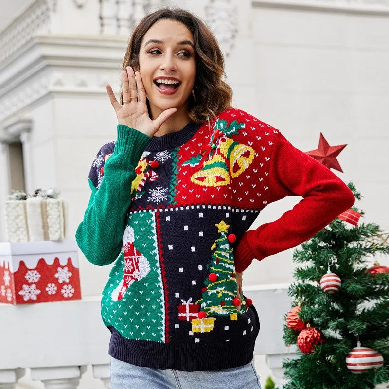 Navy blue FJØRNA Clara Christmas Jumper for women, cozy knit sweater with festive holiday design, perfect for ladies during Christmas.