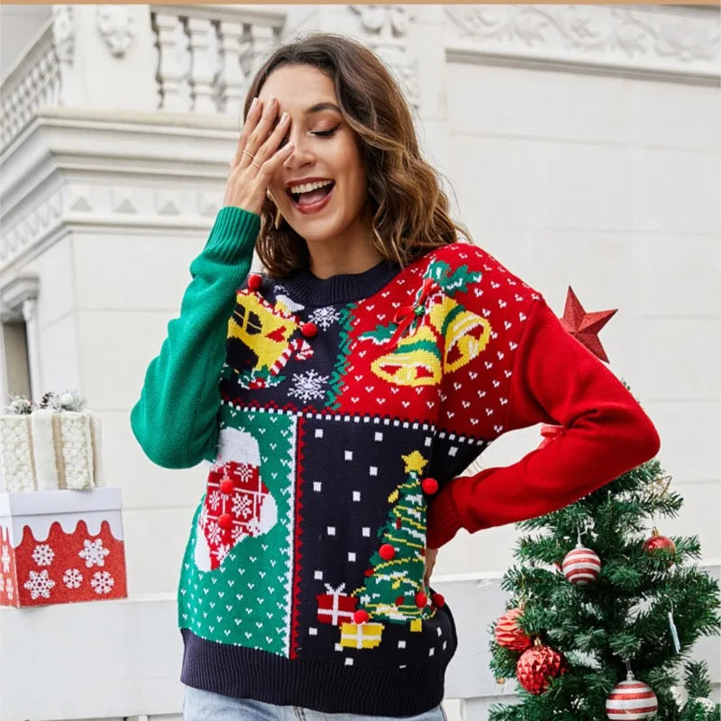 FJØRNA Clara navy blue Christmas jumper for women, cozy festive sweater with holiday-inspired design, perfect for Christmas celebrations.