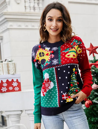 Navy blue FJØRNA Clara Christmas jumper for women, cozy holiday sweater with festive design, perfect for ladies during Christmas.