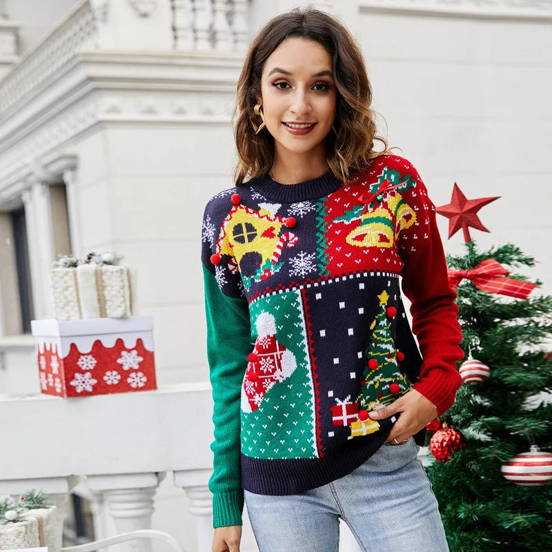 Navy blue FJØRNA Clara Christmas jumper for women, cozy holiday sweater with festive design, perfect for ladies during Christmas.