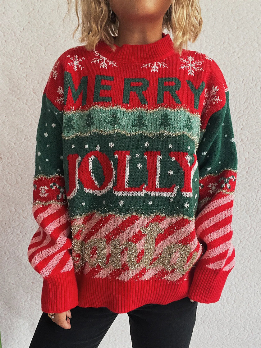 Red FJØRNA Clara Christmas Jumper for women, cozy festive knit sweater with holiday-themed design.
